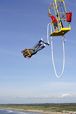 Bungee jumping from the pier, Scheveningen, The Hague, The Netherlands, Europe