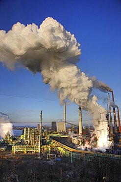 View from Mt. Alsum: the ThyssenKrupp Steelworks Hamborn, Schwelgern, Duisburg, North Rhine-Westphalia, Germany, Europe