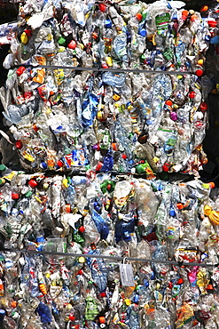 Plastic recycling, PET bottles and plastic rubbish are shredded and pressed, Essen, North Rhine-Westphalia, Germany, Europe