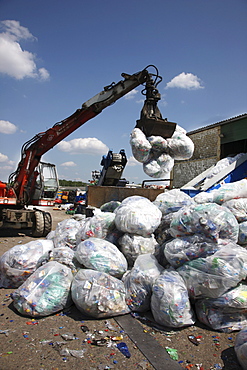 Plastic recycling, PET bottles and plastic rubbish are shredded and pressed, Essen, North Rhine-Westphalia, Germany, Europe