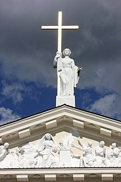 Statue bearing a cross on St. Stanislaus Cathedral, Vilnius, Lithuania, Baltic States, Northeastern Europe