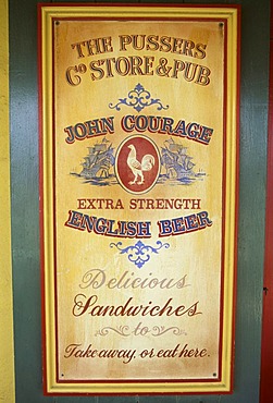 English beer advertising in a pub, British Virgin Islands