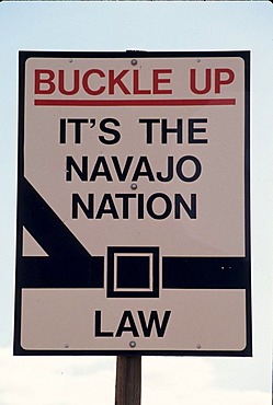 USA, United States of America, Arizona: Roadsign to buckle up while driving.