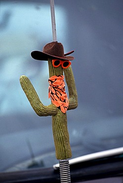 USA, United States of America, Arizona:car antenna with cactus design toy.