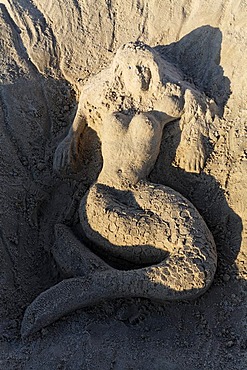 Sand sculpture of a mermaid, Bansin Sea Resort, Usedom, Mecklenburg-Western Pomerania, Germany, Europe