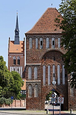 Anklam Gate and Marienkirche Church, Usedom town, Mecklenburg-Western Pomerania, Baltic Sea, Germany, Europe