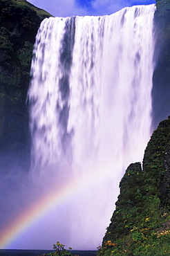 Rainbow over Skogafoss Waterfall, Iceland, Atlantic Ocean