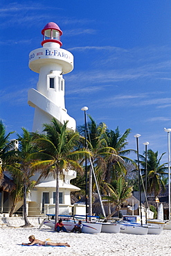 Lighthouse on the Playa del Carmen Beach along the Riviera Maya, Yucatan, Mexico, North America