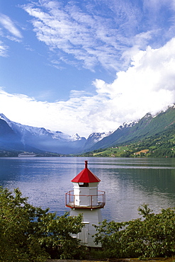 Lighthouse on Northfjord, Norway, Scandinavia, Europe