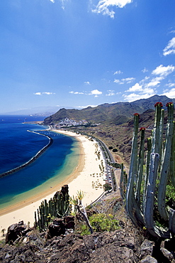 Las Teresitas Beach viewed from above, San Andres, Canary Islands, Tenerife, Spain, Europe