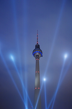 Telecommunications tower, Alexanderplatz in Berlin during the Festival of Lights, Berlin, Germany, Europe