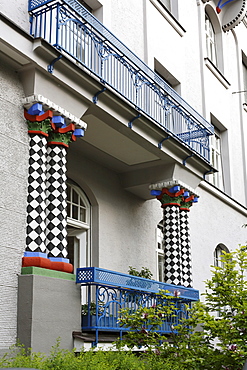 Balcony of an Art Nouveau apartment house in Franz-Joseph-Strasse Street 23, Schwabing, Munich, Upper Bavaria, Germany, Europe