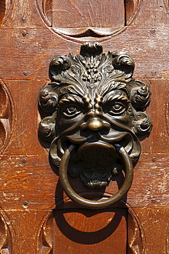 Doorknocker at the Saaleck Castle Hotel Restaurant, Hammelburg, Rhoen, Lower Franconia, Bavaria, Germany, Europe