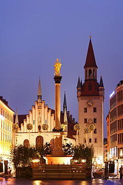 Marian Column, Old Town Hall, Marienplatz Square, Munich, Bavaria, Germany, Europe