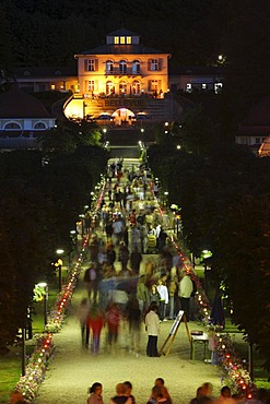 Kurpark Festival, night shot, public bath in Brueckenau, Bad Brueckenau, Rhoen Mountains, Lower Franconia, Bavaria, Germany, Europe