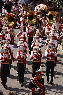 Historical parade, 1. German marching band the Sound of Frankfurt, Rakoczi Festival, Bad Kissingen, Rhoen, Lower Franconia, Bavaria, Germany, Europe