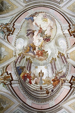 Ceiling fresco in the St. Peter und Paul Parish Church in Stoetten am Auerberg, interior view, Allgaeu, Swabia, Bavaria, Germany, Europe