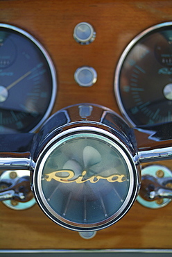 Cockpit, guages and logo, Italian-made Riva Motorboat