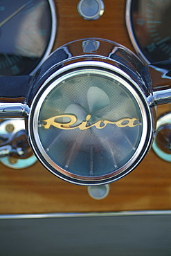 Cockpit, guages and logo, Italian-made Riva Motorboat