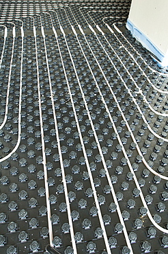 Construction of a hospital, laying an underfloor heating, Gelsenkirchen, North Rhine-Westphalia, Germany