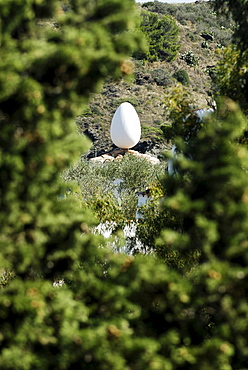 Egg sculpture at the house of surrealist painter Salvador Dali and his wife Gala in Port Lligat, Province Girona, Spain