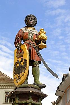 Schaffhausen - sculpture from the fountain Mohrenbrunnen in old part of town - Switzerland, Europe.