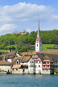 Historic part of town on the bank of the Rhine River, Stein am Rhein, Canton of Schaffhausen, Switzerland, Europe