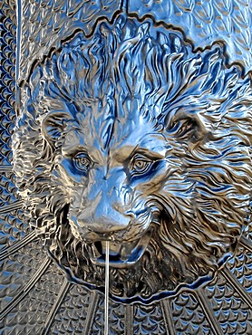 Lion head, decorative sculpture on a fountain, Leipzig, Saxony, Germany