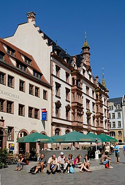 Nikolaik Church Square, with Old Nikolai School and Ritter Street, Leipzig, Saxony, Germany