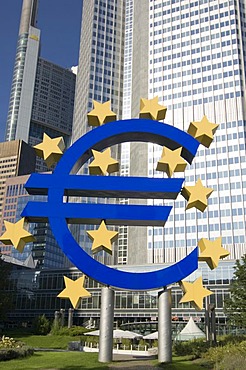 European Central Bank ECB with euro symbol, Frankfurt am Main, Hesse, Germany