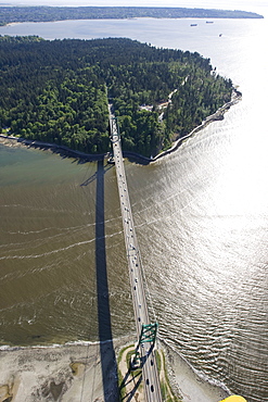 Lions Gate Bridge from Stanley Park towards north Vancouver, Vancouver, British Columbia, Canada, North America