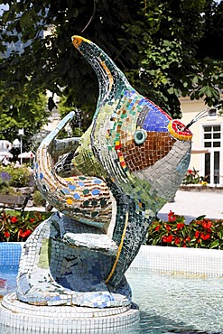 Fish fountain in Bad Aussee, Salzkammergut, Styria, Austria