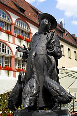 Geese fountain in Bischofshof in Regensburg, Upper Palatinate, Bavaria, Germany