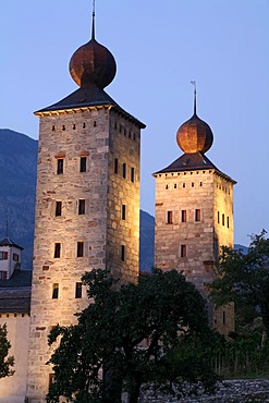 Stockalper castle at dusk in Brig, Valais, Switzerland