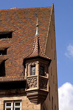 Bay window tower, historic building in the city centre of Nuremberg, Middle Franconia, Bavaria, Germany, Europe