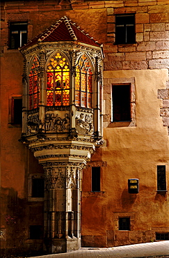 Bay window on the Sebaldus Rectory, Nuremberg, Middle Franconia, Bavaria, Germany