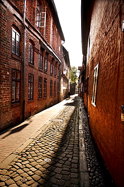 Old alleyway in the historic town centre, Lueneburg, Lower Saxony, Germany, Europe