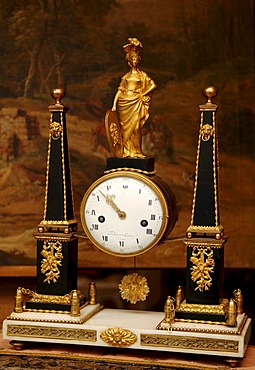 Old Napoleonic table clock in an antiques store, Bamberg, Upper Franconia, Bavaria, Germany, Europe