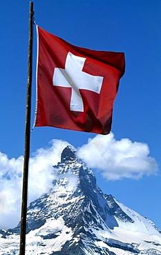 Swiss flag, Matterhorn, Wallis, Switzerland