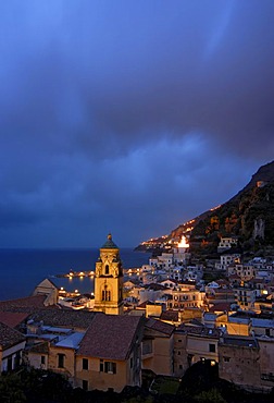The town of Amalfi by night, Campania, Italy, Europe