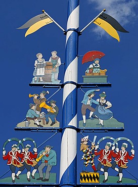 Detail of maypole at the Viktualienmarkt, Munich, Bavaria, Germany