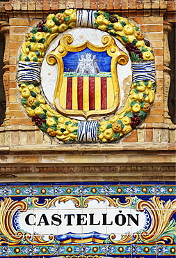 Coat of arms of Castellon at Palacio de Espana, Seville, Andalusia, Spain