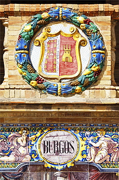 Coat of arms of Burgos at the Palacio de Espana, Seville, Andalusia, Spain, Europe