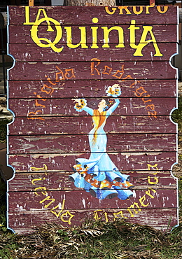 Wooden sign, La Quinta Restaurant, El Rocio, Andalusia, Spain