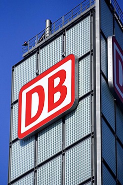 Berlin Hauptbahnhof Central Station with logo of Deutsche Bahn Berlin, Germany