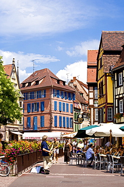 Cafe, historic town centre, Alsace, France, Europe