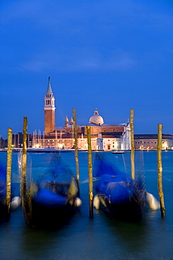 Gondolas in front of San Giorgio Maggiore, island, Venice, Veneto, Italy, Europe