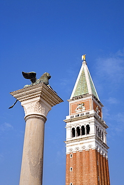 St. Mark's Lion and Campanile, Venezia, Venice, Italy, Europe