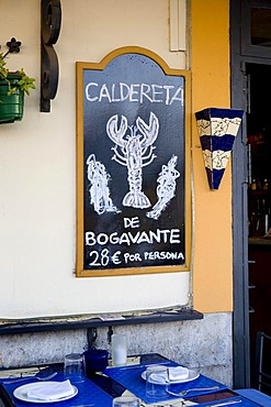 Menue of a restaurant in the historic city Dalt Vila, Ibiza, Balearic Islands, Spain, Europe