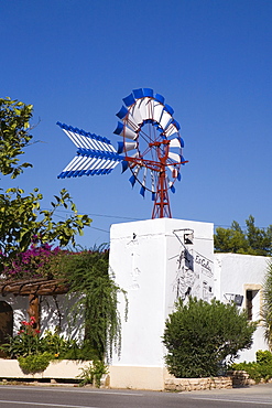 Es Caliu Restaurant in a typical Ibizan windmill, Ibiza, Balearic Islands, Spain, Europe